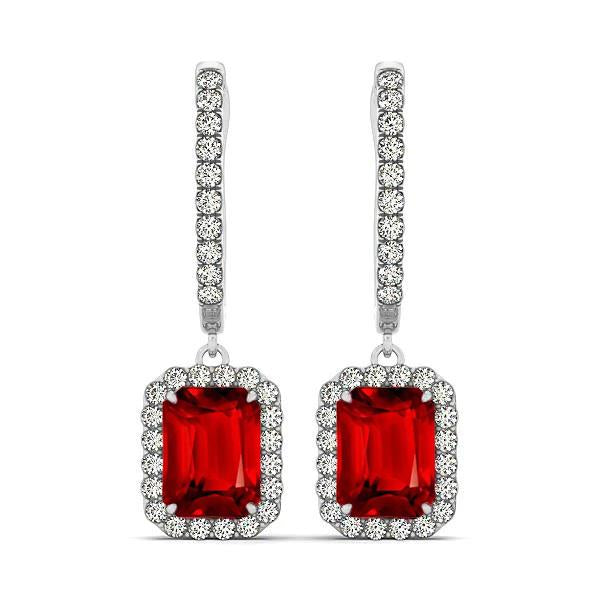 Ladies Dangle Earrings 9.00 Ct Red Ruby With Diamonds White Gold Gemstone Earring