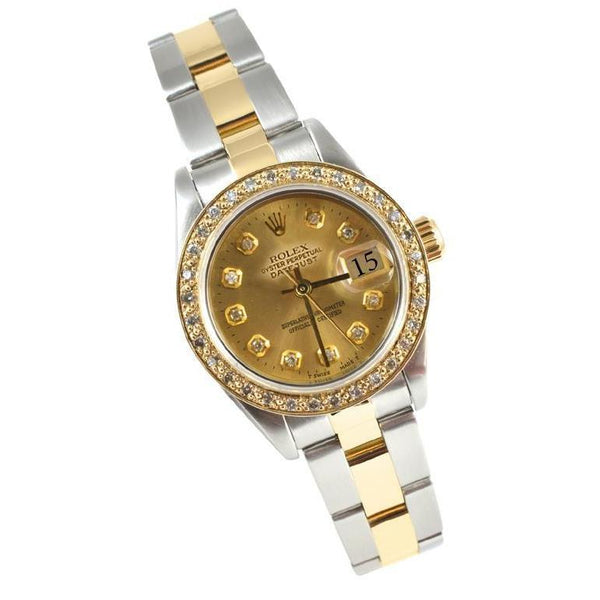 Ladies Datejust Rolex Watch Champagne Diamond Dial Ss & Gold Rolex
