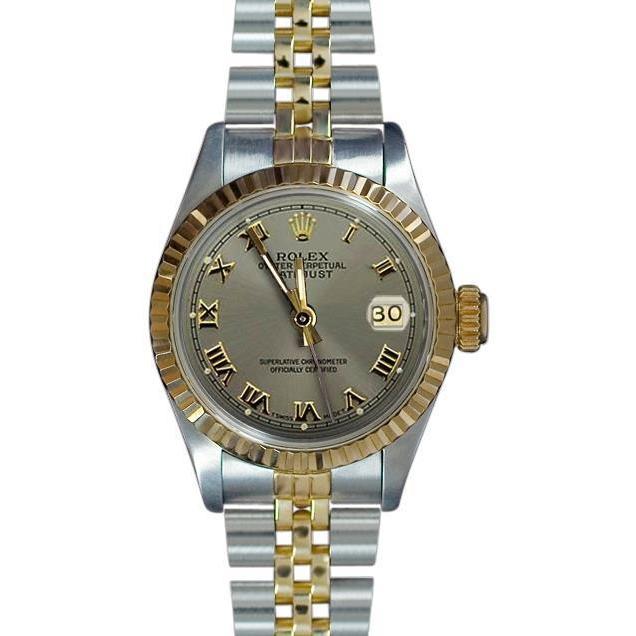 Ladies Datejust Rolex Watch Two Tone Gray Roman Dial Rolex