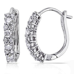 Ladies  Hoop Earrings 2.60 Carats Round Cut Diamonds 14K White Gold