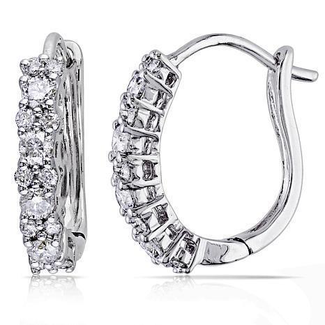 Ladies  Hoop Earrings Round Cut Diamonds  White Gold 