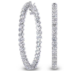 Ladies Hoop Earrings 7 Ct Brilliant Cut Diamonds White Gold 14K
