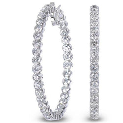 Ladies Hoop Earrings 7 Ct Brilliant Cut Natural Earth Mined Diamonds White Gold 14K