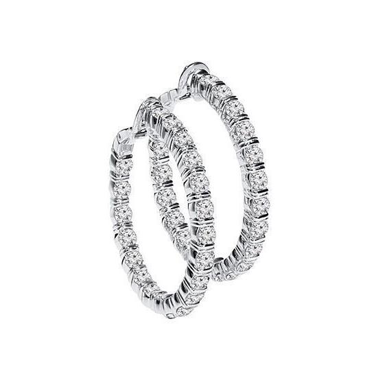 Ladies Hoop Earrings Round Cut 4.70 Carats Diamonds White Gold 14K Hoop Earrings