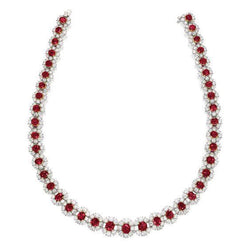 Ladies Necklace 28.50 Ct Ruby And Diamonds White Gold 14K