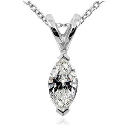 Marquise Cut Diamond Necklace Pendant 1 Carat White Gold 14K
