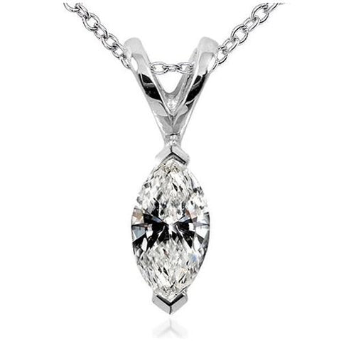 Ladies Nice Marquise Cut Diamond Necklace Pendant 1 Carat White Gold 14K Pendant