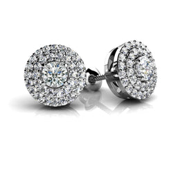 Ladies Round 2.18 Carats Diamond Stud Halo Earrings White Gold 14K