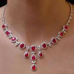 Ladies Ruby With Diamonds Necklace 48 Ct White Gold 14K