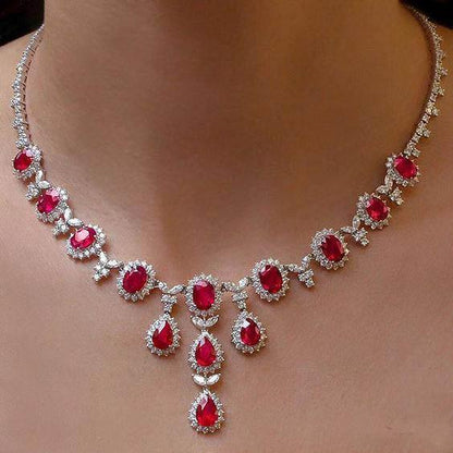 Ladies Ruby With Diamonds Necklace 48.00 Ct White Gold 14K Gemstone Necklace