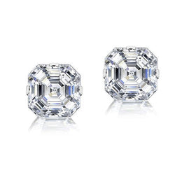 Ladies Stud Earring Pair 2 Carats Asscher Cut Diamond White Gold 14K