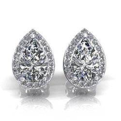 Ladies Stud Earrings Pear And Round Cut Halo 4.90 Carats Diamond