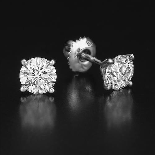 Ladies Studs Earrings 3 Ct Round Brilliant Cut Diamonds White Gold Stud Earrings