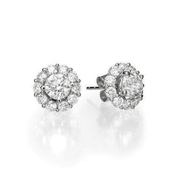 Ladies Studs Earrings 3.40 Carats Round Cut Diamonds 14K White Gold