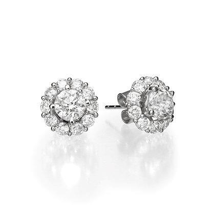 Ladies Studs Earrings 3.40 Carats Round Cut Diamonds 14K White Gold Studs- Halo