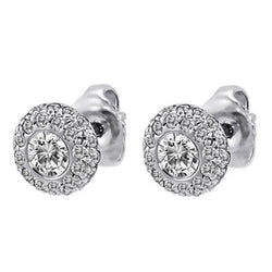 Ladies Studs Earrings 3.70 Ct. White Gold 14K Bezel Set Diamonds Halo