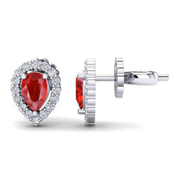 Ladies Studs Earrings 4.32 Carats Ruby And Natural Earth Mined Diamonds White Gold 14K