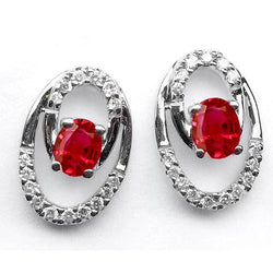 Red Ruby & Halo Diamond Ladies Stud Earrings 7.20 Carat White Gold 14K