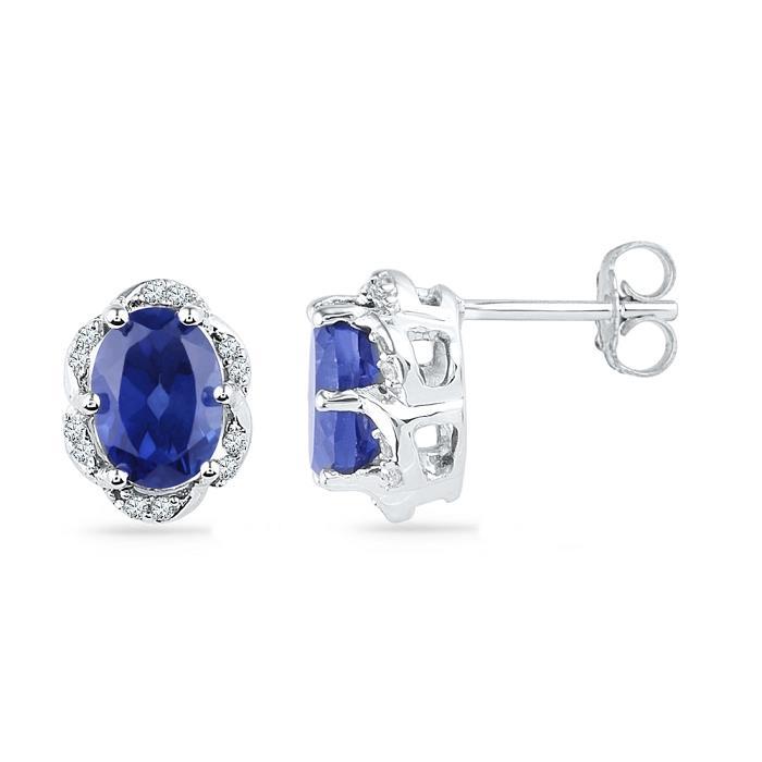 Ladies Studs Earrings Halo 4.50 Carats Sapphire And Diamonds White Gold Gemstone Earring