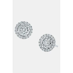 Ladies Stud Halo Earrings 3.20 Carats Round Cut Diamonds Gold White