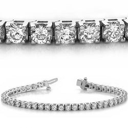 Real  Ladies Tennis Bracelet 7.40 Ct Round Cut Diamonds White Gold 14K