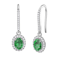 Green Emerald Lady Dangle Earrings 6.50 Carats White Gold 14K