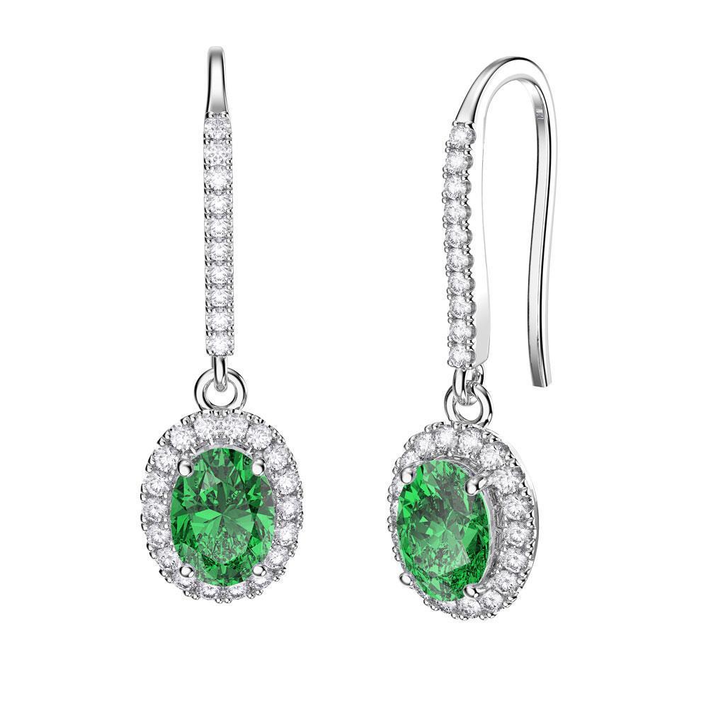  High Quality Fancy Sparkling   Green Emerald Lady Dangle Earrings   White Gold