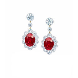 Lady Dangle Earrings 8.10 Carats Ruby And Diamonds Gold 14K