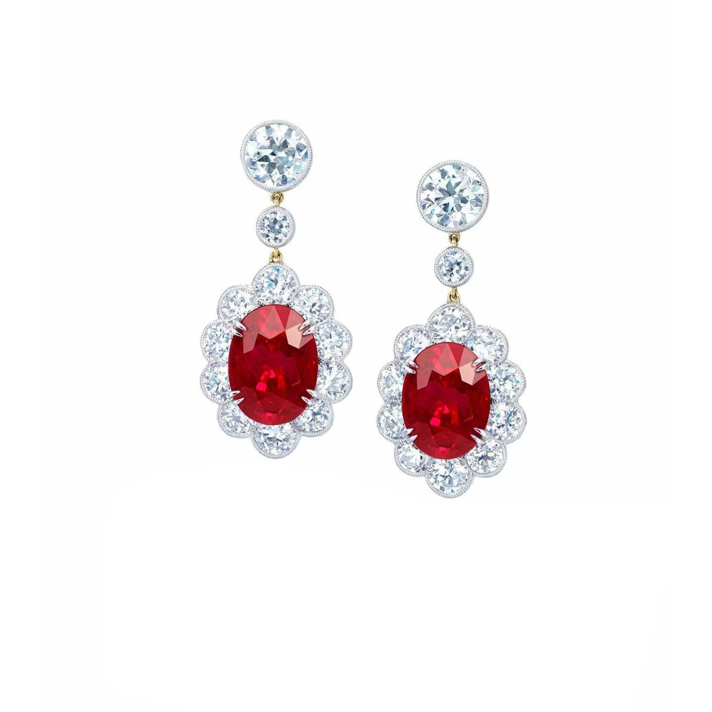 Lady Dangle Earrings   Lady’s great style  Ruby And Diamonds Yellow Gold  