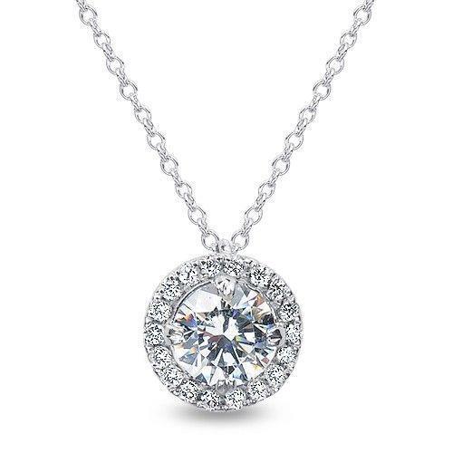 Lady Diamond Necklace Pendant 3.30 Carats Round Brilliant Solid White Gold 14K Jewelry Pendant