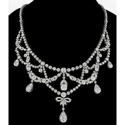 Lady Necklace With Chain White Gold 34.00 Ct Round Small Diamonds