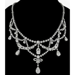 Lady Necklace With Chain White Gold 34.00 Ct Round Small Diamonds Chains Necklace