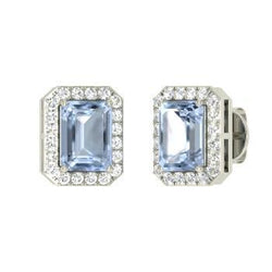 Lady Stud Earrings 11 Carats Aquamarine With Diamonds White Gold