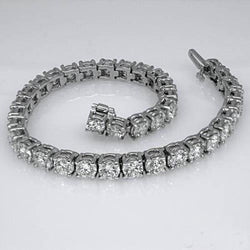 Real  Lady Tennis Bracelet 18.50 Carats Round Cut Diamond White Gold Fine