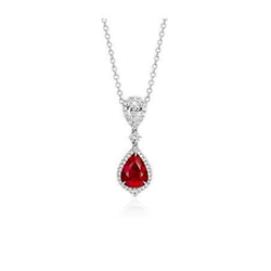 Pear Shape Ruby Diamond Pendant Necklace 4.50 Carats White Gold 14K