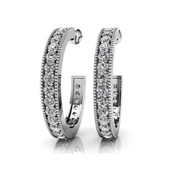 Lined Round Shaped Hoop Earrings 5 Ct Sparkling Diamonds White Gold