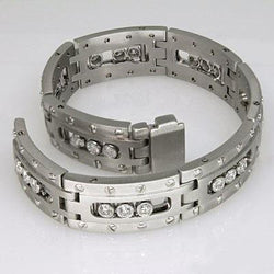 Link Men's Bracelet 3.75 Carats Round Cut Diamonds White Gold 14K