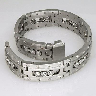 Link Mens Bracelet 2.40 Carats Round Cut Diamonds White Gold 14K Mens Bracelet