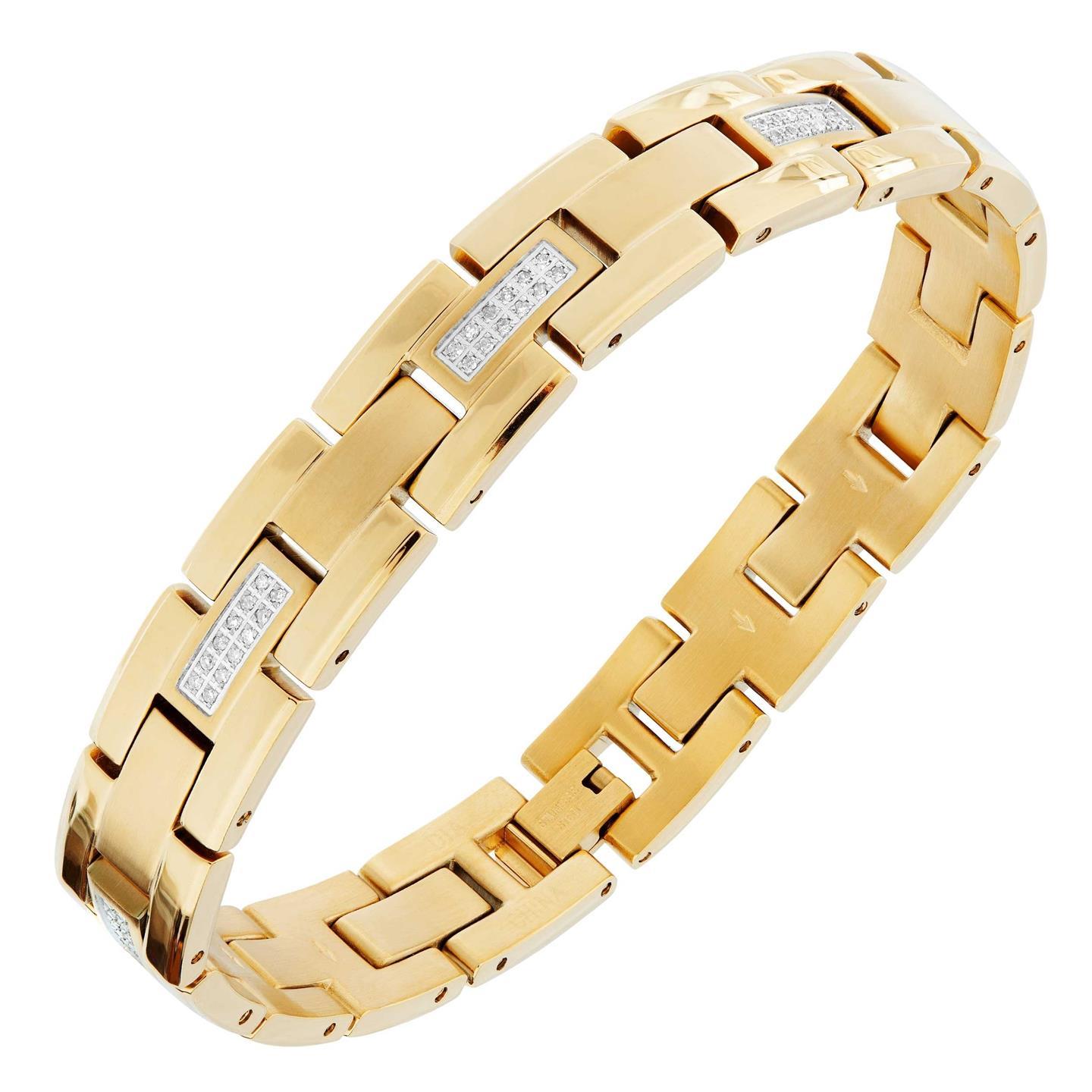 Link Men'S Bracelet Gorgeous Small 1.80 Carats Diamonds Yg 14K Mens Bracelet
