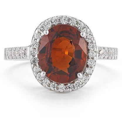 Mandarin Garnet And Diamonds Ladies  Wedding White Gold Gemstone Ring