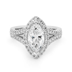 Marquise And Round 3 Ct. Natural Earth Mined Diamond Halo Ring