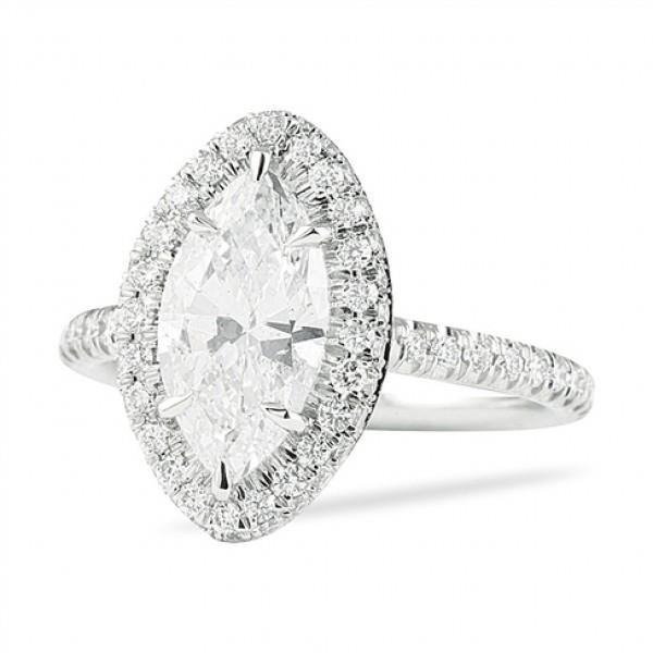 Marquise And Round Diamond Engagement Ring Halo White Gold 14K 2.75 Ct. Halo Ring