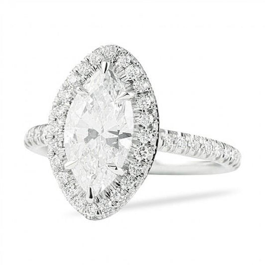 Marquise And Round Diamond Engagement Ring Halo White Gold 14K 2.75 Ct. Halo Ring