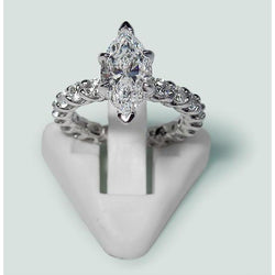 Real  Marquise And Round Diamond Engagement Ring 2.75 Carats White Gold 14K