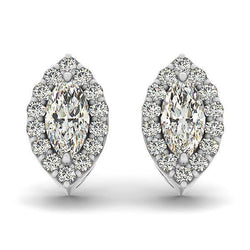 Marquise And Round Halo Diamond Stud Earrings 3.20 Carats Solid