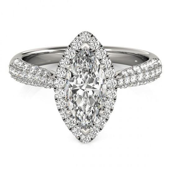 Marquise Center Diamond 2.25 Cts. Engagement Fancy Ring Halo Solid Gold 14K Halo Ring