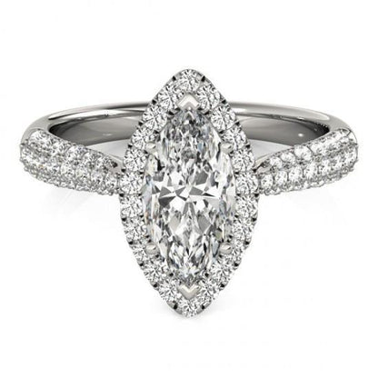 Marquise Center Diamond 2.25 Cts. Engagement Fancy Ring Halo Solid Gold 14K Halo Ring