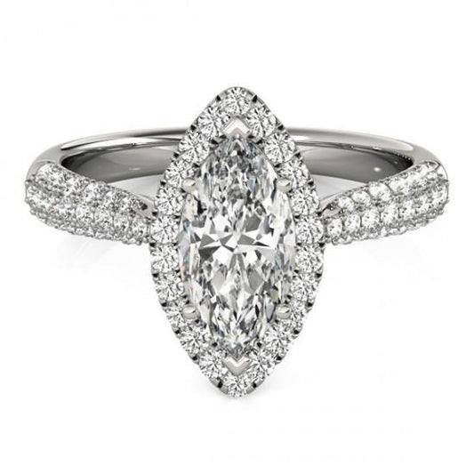 Marquise Center Diamond 2.25 Cts. Engagement Fancy Ring Halo Solid Gold 14K Halo Ring