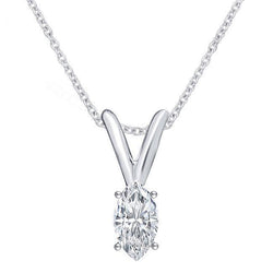 Marquise Cut 2 Carats Diamond Necklace Pendant White Gold 14K