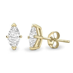 Marquise Cut 3 Carats Diamonds Studs Earrings Yellow Gold 14K